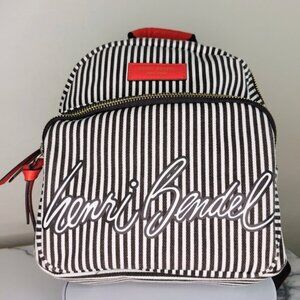 Rare Henri Bendel Brown and White Striped Backpack